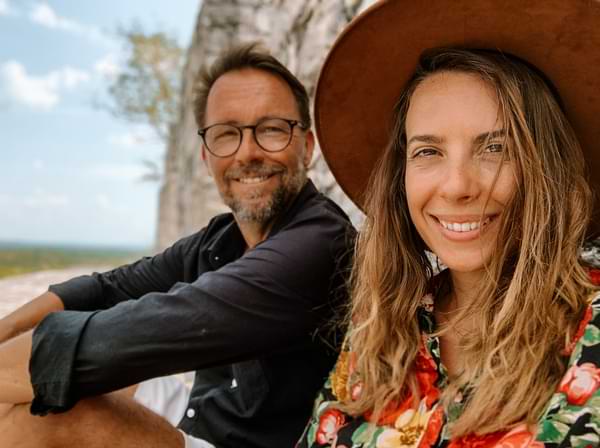Jana+Matt are GuideVenturous. Here sitting on top of Structure 1 in Calakmul, Mexico.